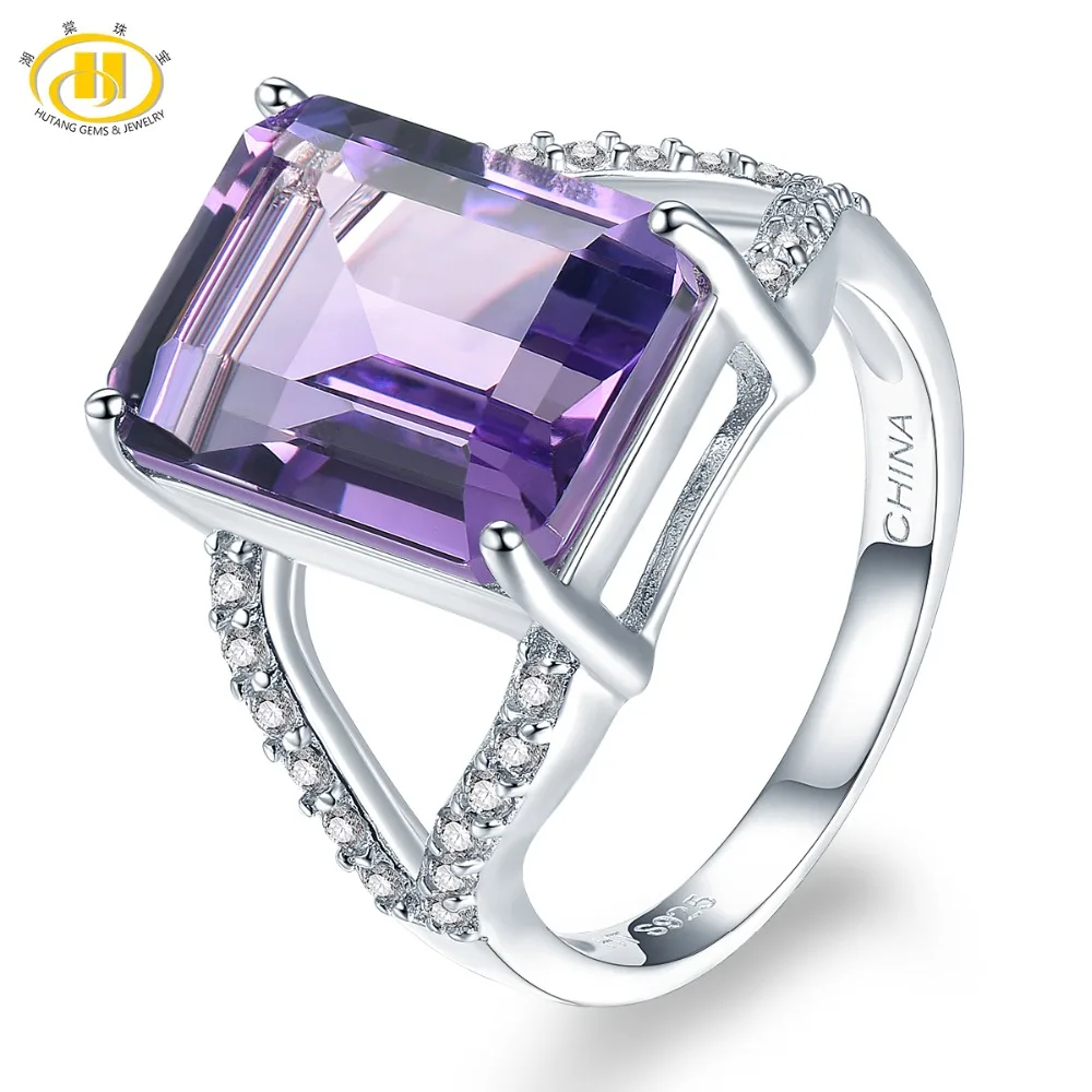 

Hutang Stone Jewelry Natural Gemstone Amethyst Topaz Ring Solid 925 Sterling Silver Fine Fashion Jewelry For Women Man Gift New
