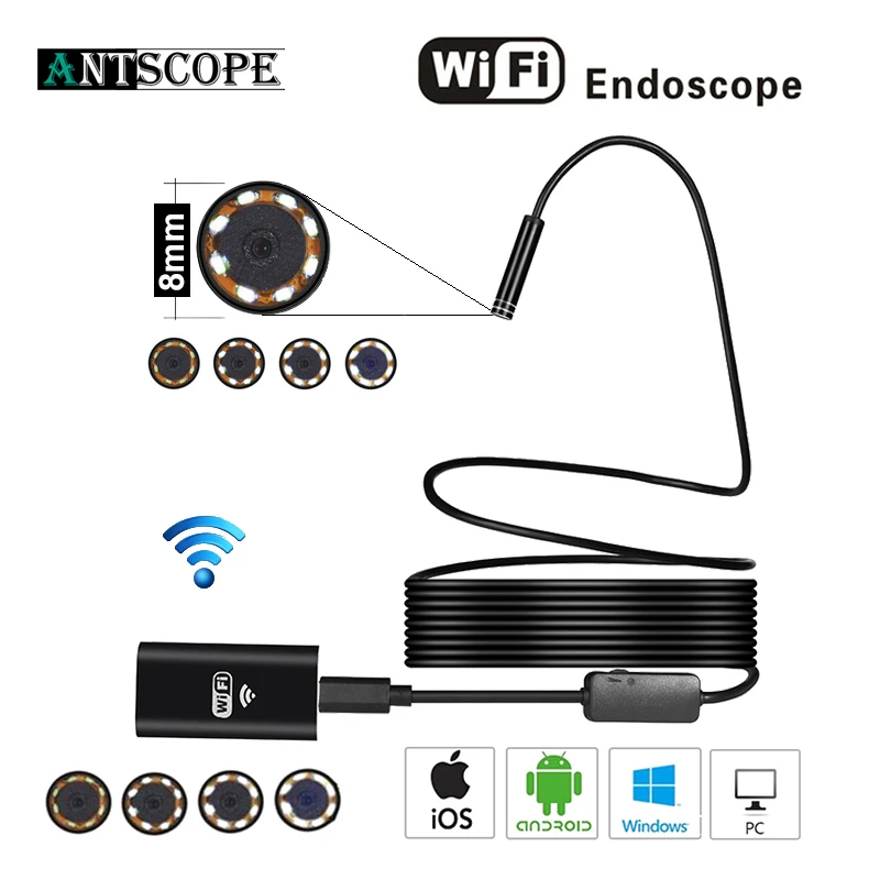 Antscope HD720P 8 мм 2MP 1 м 8LED жесткий гибкая трубка «Змея» USB WI-FI Android IOS эндоскопа Камера Iphone Borecope инспекции Камера 19