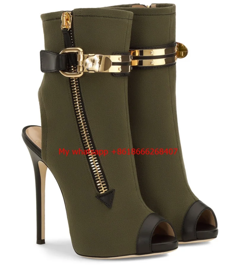 army green high heel boots
