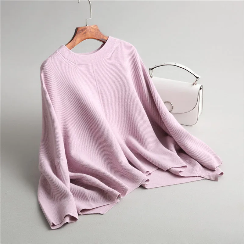 

J971 Autumen brief women irregular length o neck loose cape sweater women candy color pullovers high quality sweaters