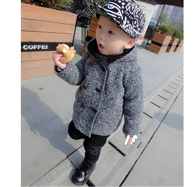 High Quality New Boys Kids Winter Hooded Coat Baby Cute Lips Double-breasted Jacket Plus Velvet Warmer Children clothing 1-4Y