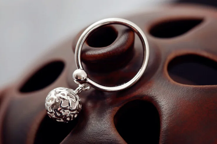 DreamySky Настоящее чистое 925 пробы Серебряное кольцо с полым шариком для женщин массивные ювелирные изделия кольцо на палец anillos mujer Bijoux