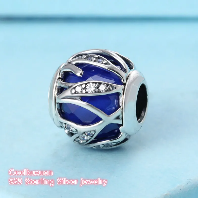 Winter Original 925 Sterling Silver Nature's Radiance Charm Royal Blue Crystal &amp Clear CZ Fit Pandora Charms Bracelet Diy | Украшения