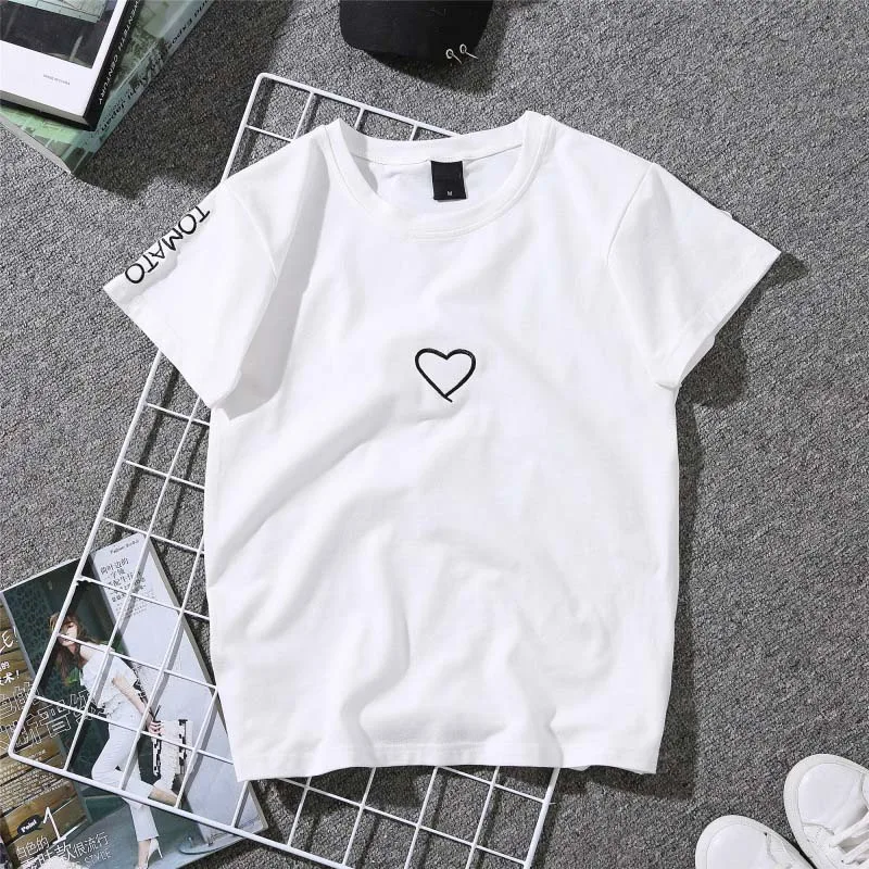 2019 Summer Couples Lovers T-Shirt for Women Casual White Tops Tshirt Women T Shirt Love Heart Embroidery Print T-Shirt Female 2019 Summer Couples Lovers T-Shirt for Women Casual White Tops Tshirt Women T Shirt Love Heart Embroidery Print T-Shirt Female