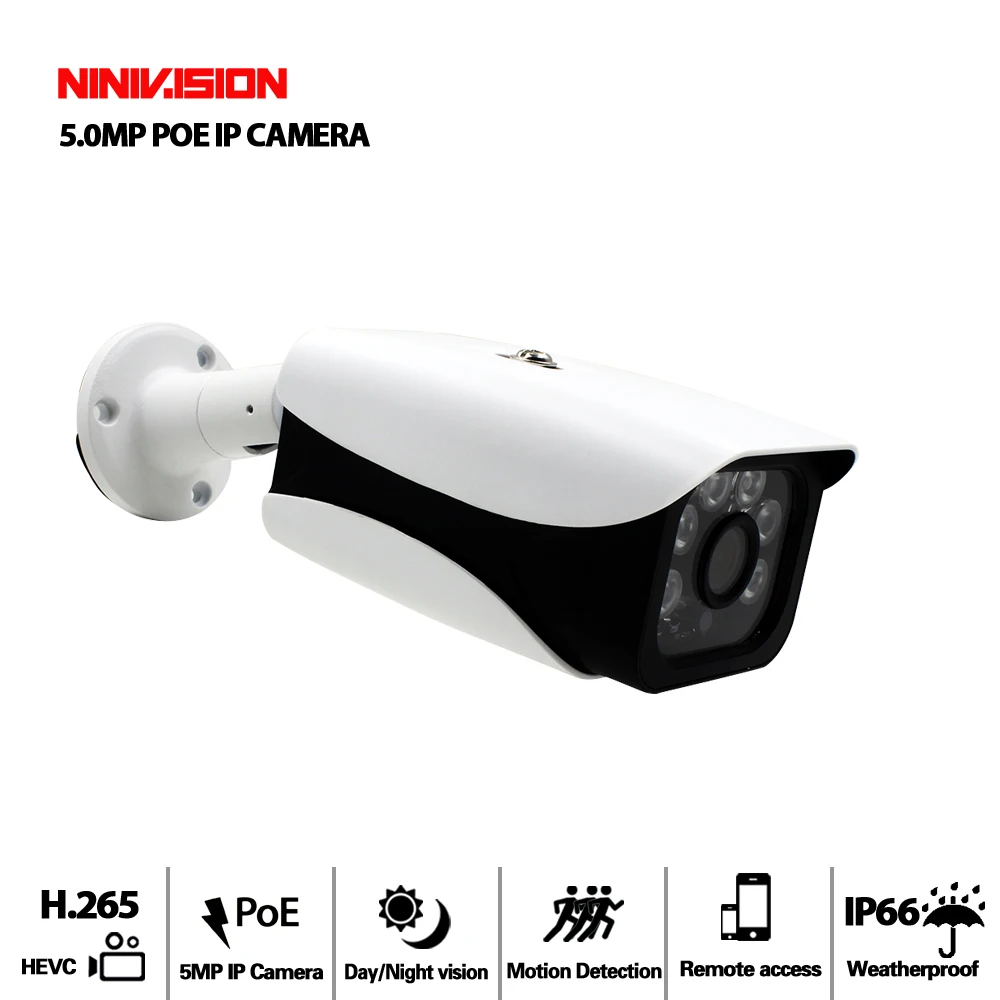 

H.265 5.0MP POE IP Camera 5MP Bullet CCTV IP Camera ONVIF 2.0 for POE NVR System Waterproof Outdoor Night Vision
