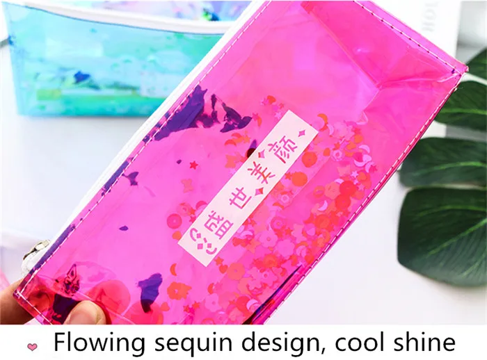 Fashion Harajuku Charms Zipper Hologram Metallic Color Sequin Transparent Laser Pencil Case Woman Cosmetics Makeup Bag Handbag (19)