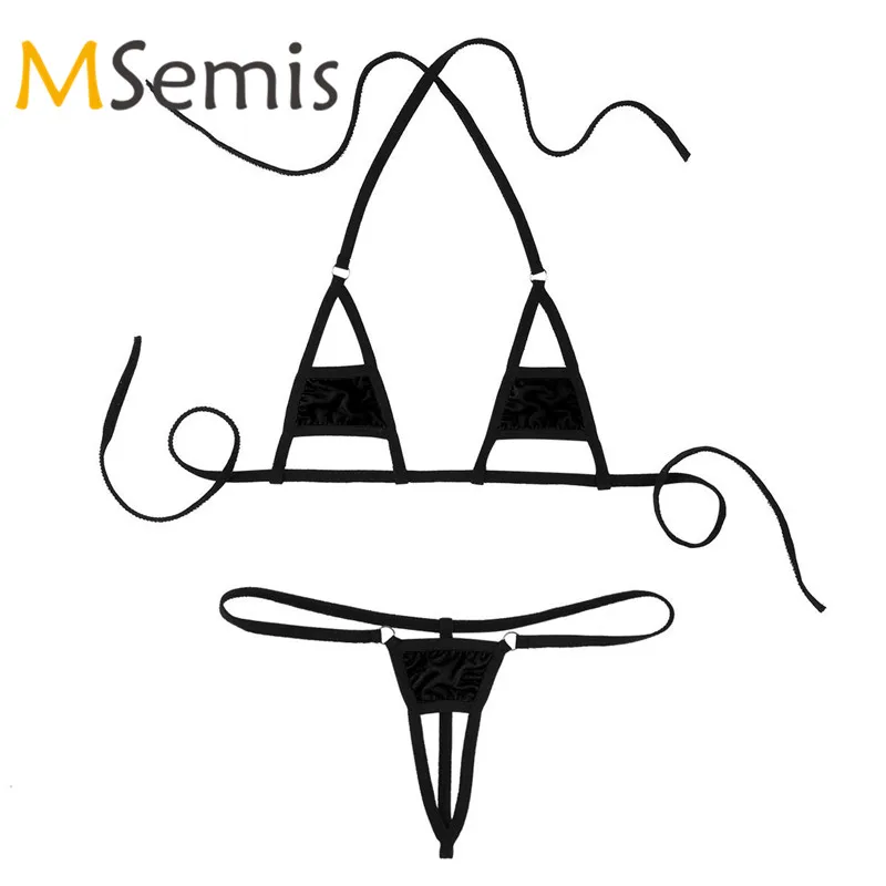 

Women's Bikini Swimmsuit Micro Thong Swimwear Mini Bikini Bra Top with G-String Underwear Halter Neck Self-tie Swimming Suit