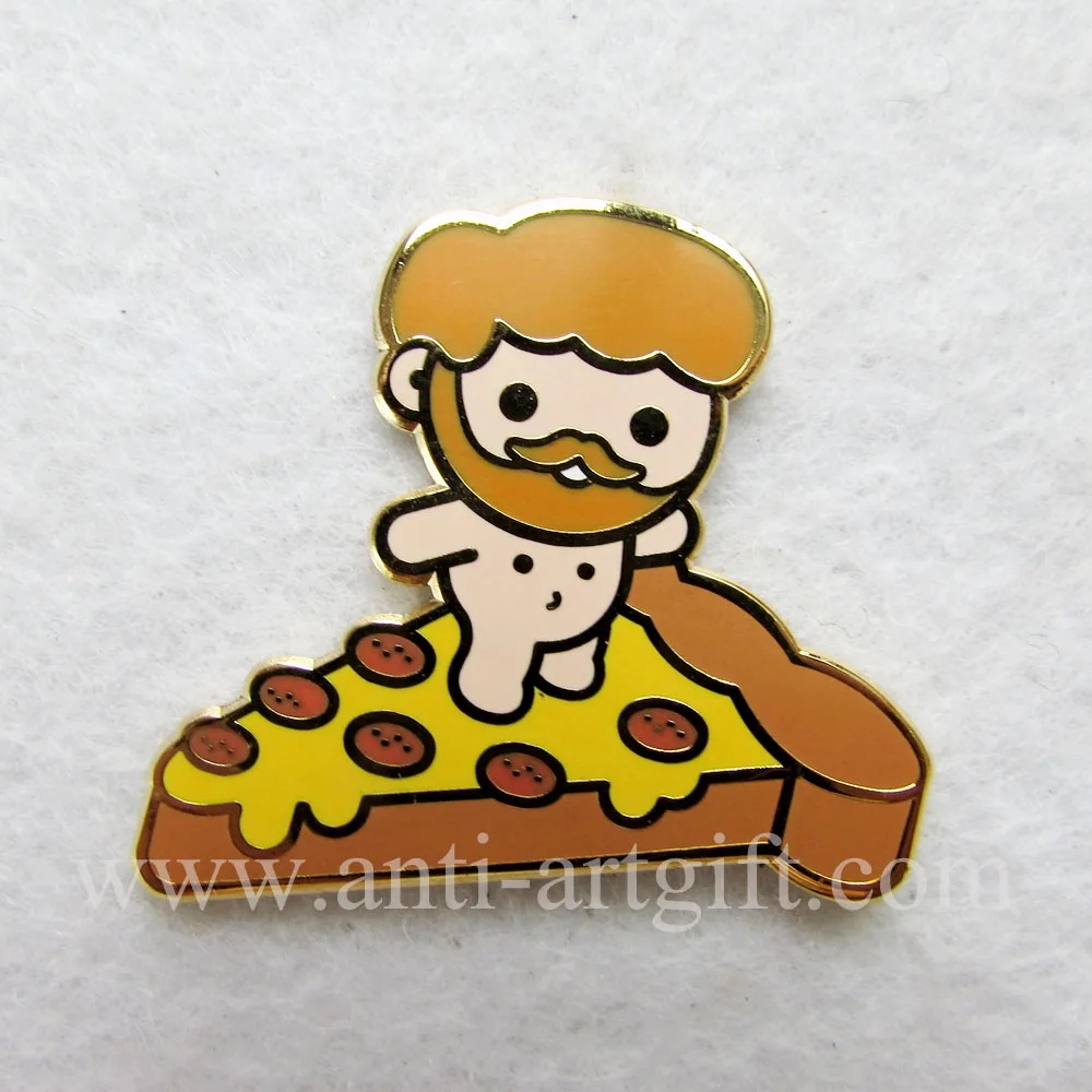 

Custom design hard enamel gold lapel pins carton boy and Pizza for children gifts