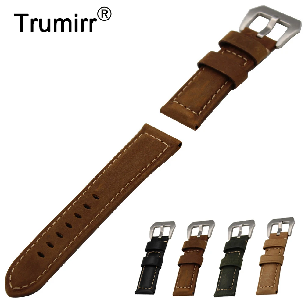 

22mm 24mm Italian Calf Genuine Leather Watchband + Tool Universal Watch Band Tang Buckle Strap Wrist Bracelet Black Brown Green