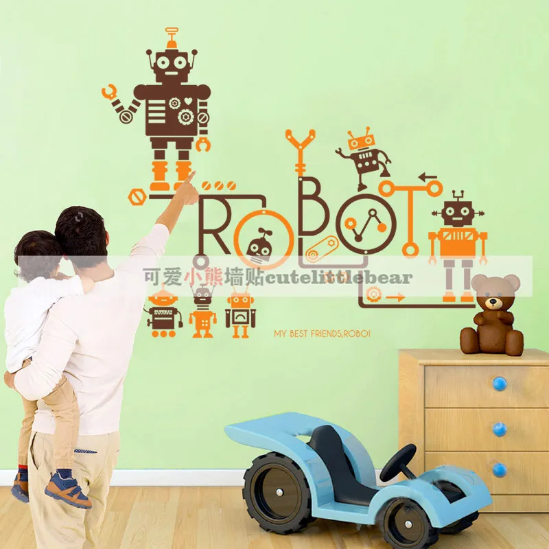 

Two-tone Oversized Robot Wall Sticker Vinyl Wall Stickers For Kids Room Boys Room Wall Art Decals Baby Bedroom Decor