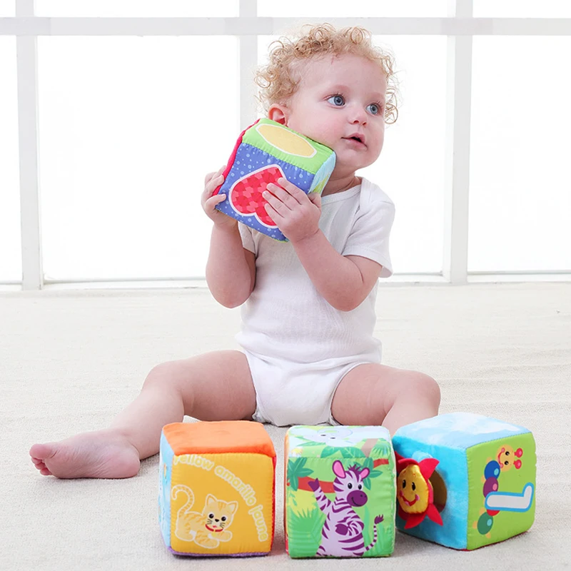 Buy 4pcs/Set Infant Baby Soft Cloth Cube Building Blocks Kids Early Educational