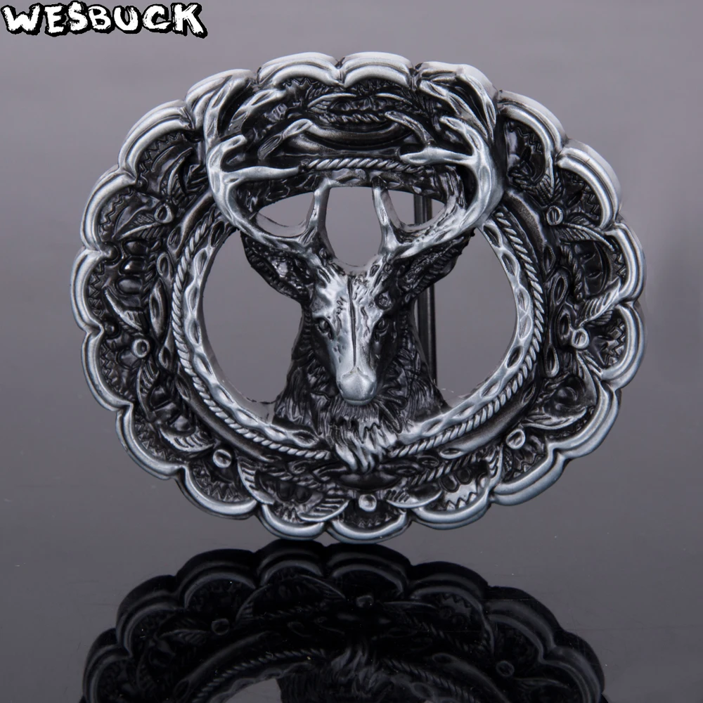 

Belt Buckle Deer Head Black Pattern Bronze Metal Pin Buckles Suitable For 4cm Width Belt Fashion Pants Diy Belts