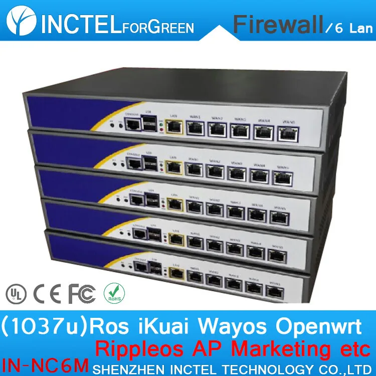Dual Core 1037U Intel PCI E 1000M 6*82583v Firewall Hardware with Flow