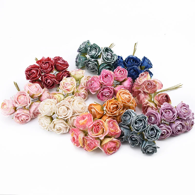 

6 Pieces Artificial plants roses bouquet Christmas crafts scrapbooking wedding decorative flowers diy gifts vases for home decor