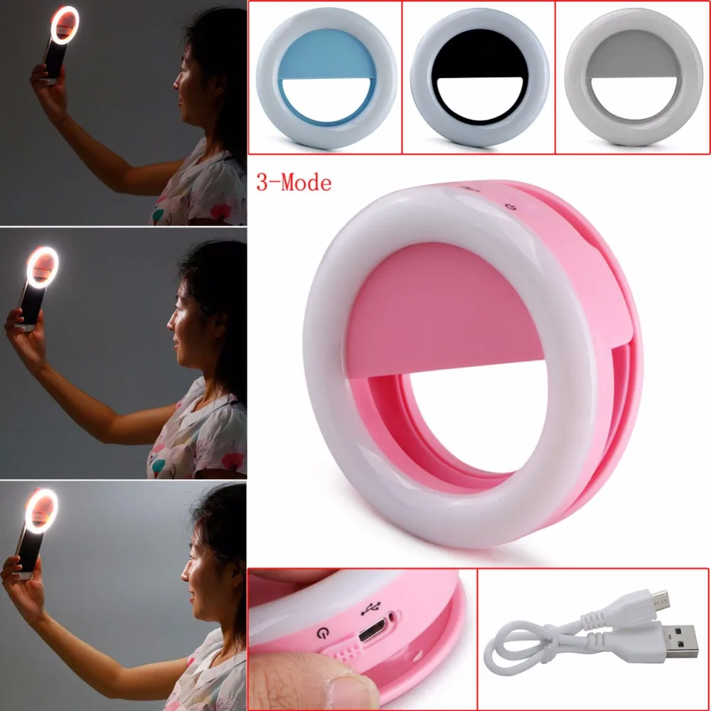 RK14 Portable Rechargeable 36 LED Selfie Ring Flash Light Makeup Lamp Clip Enhancing Smartphone Camera Photography