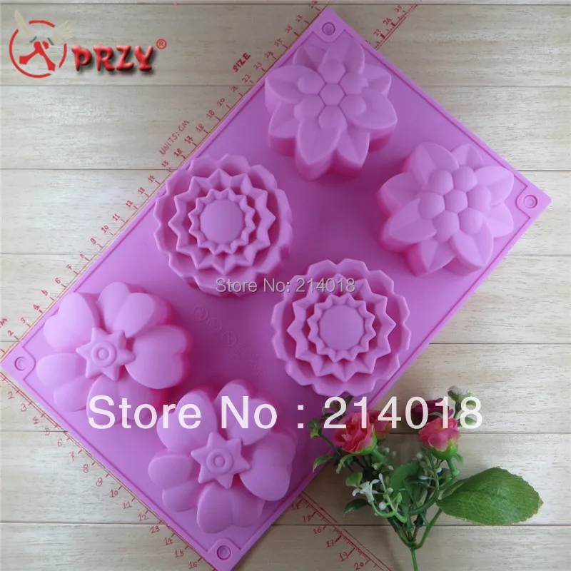 

6 holes flower soap mold Free shipping new style silica gel cake tools chocolate Manufacture mold NO.si103 aroma stone moulds