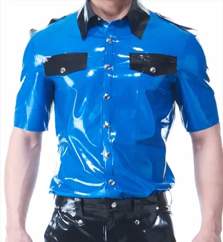 

Blue Latex Uniform Suit Latex Rubber Shirt Men's Jacket