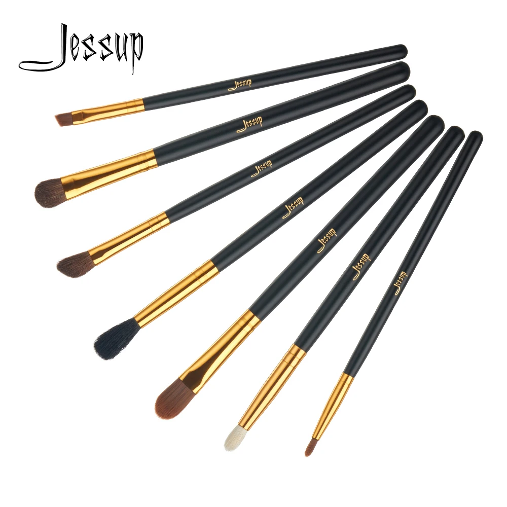 

Jessup brushes 7pcs Black/Gold Makeup Brush Set Basic Eye brushes Set Blend Shadow Angled Eyeliner Smoked Cosmetic brush T104