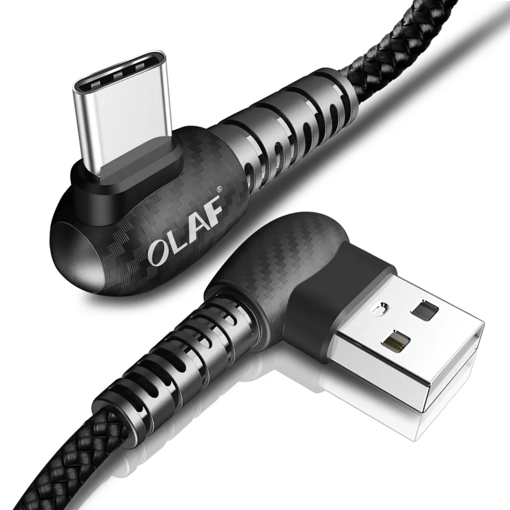 OLAF USB C кабель 2A Быстрая зарядка 90 градусов Тип C USB кабель для samsung S8 S9 Plus Note 8 9 для huawei P9 P10 P20 Xiaomi 5 6