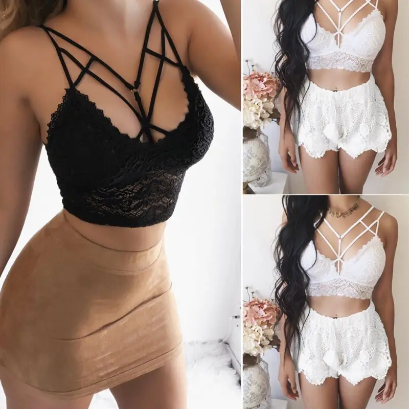 

Women Sexy Hollow Strappy Bralette Bra Solid Color Seamless Caged Underwear Lady Embroidered Floral Lace Push Up Crop Top S-3XL