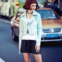 2016 Autumn new women’s belt Europe and America Slim Trendy ladies short paragraph Macaron Blue Jackets PU Jacket