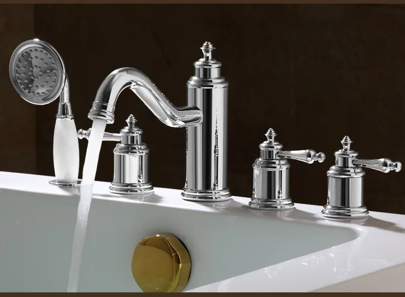 

Luxury Chrome Bathtub faucet set Five holes Three Handles Bathroom cold and hot water faucet mixer tap with brass spray