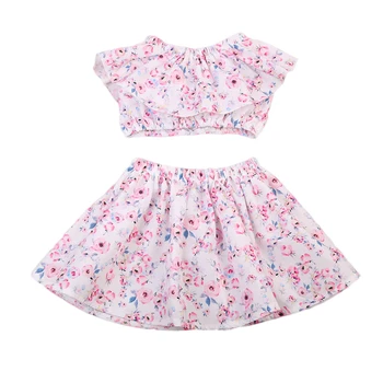 

Newest Fashion Kid Baby Girl Clothes Set 2pcs Infant Children Off Shoulder Floral Tops Vest Skirt Outfits Clothes