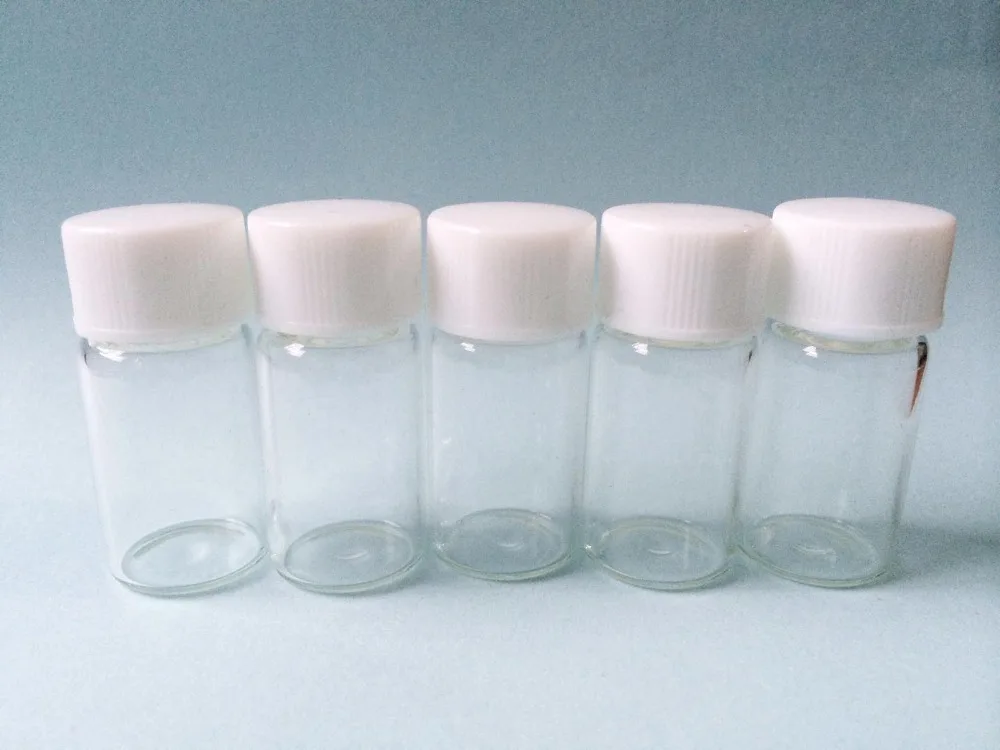 New 10pcs 3ml Empty Vials Clear Glass Bottles with Plastic Lid Small