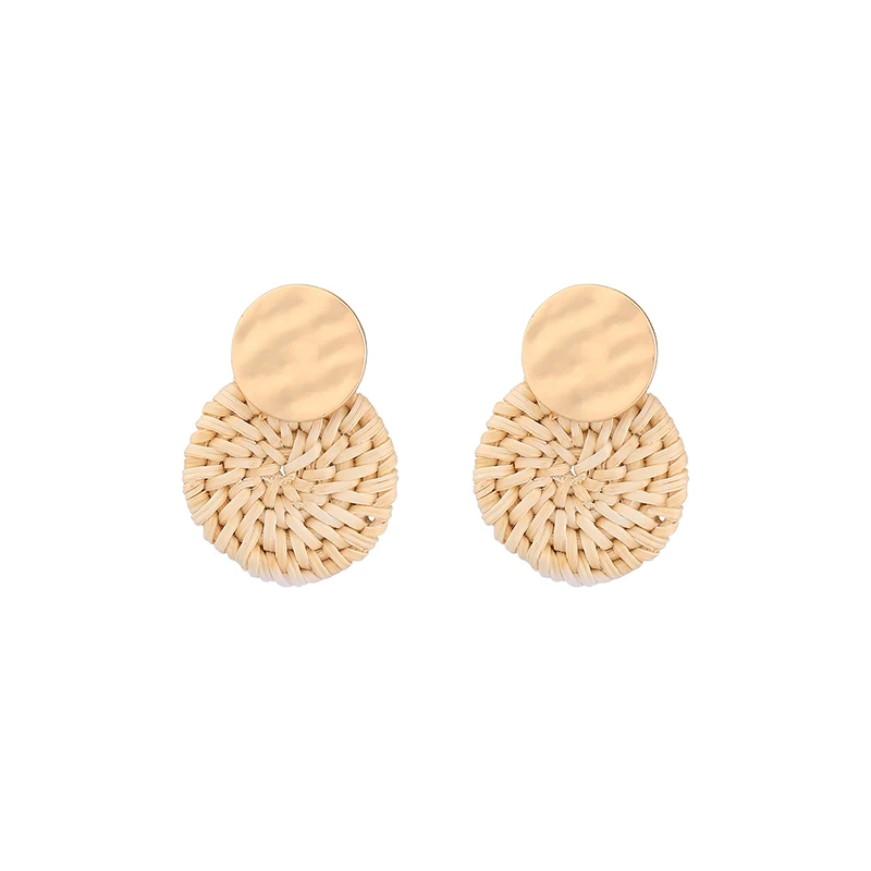 Trendy Bohemia Handmade Straw Woven Earrings Geometric Round Square Shape Stud For Women Fashion Jewelry | Украшения и аксессуары