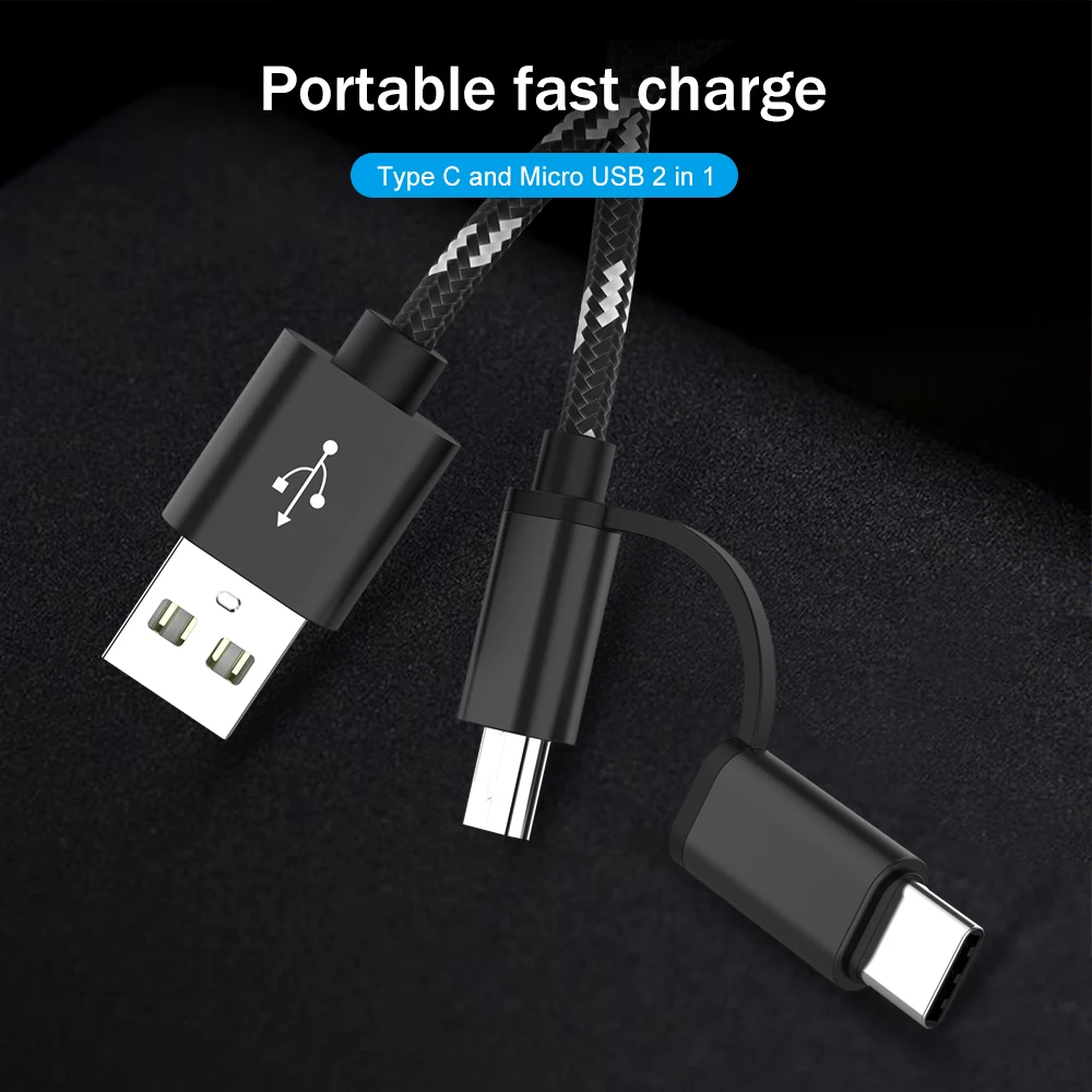 1 м usb type C Micro USB 2 в 1 кабель для быстрой зарядки для Xiaomi huawei samsung S9 Nokia sony Oukitel кабели для зарядки мобильных телефонов