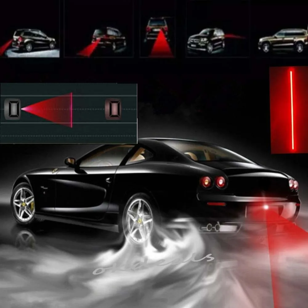 

Universal LED Car Motorcycle Laser Fog Light Red Warning Line Anti Collision Tail Lamp Braking Parking Signal Lamps Car styling