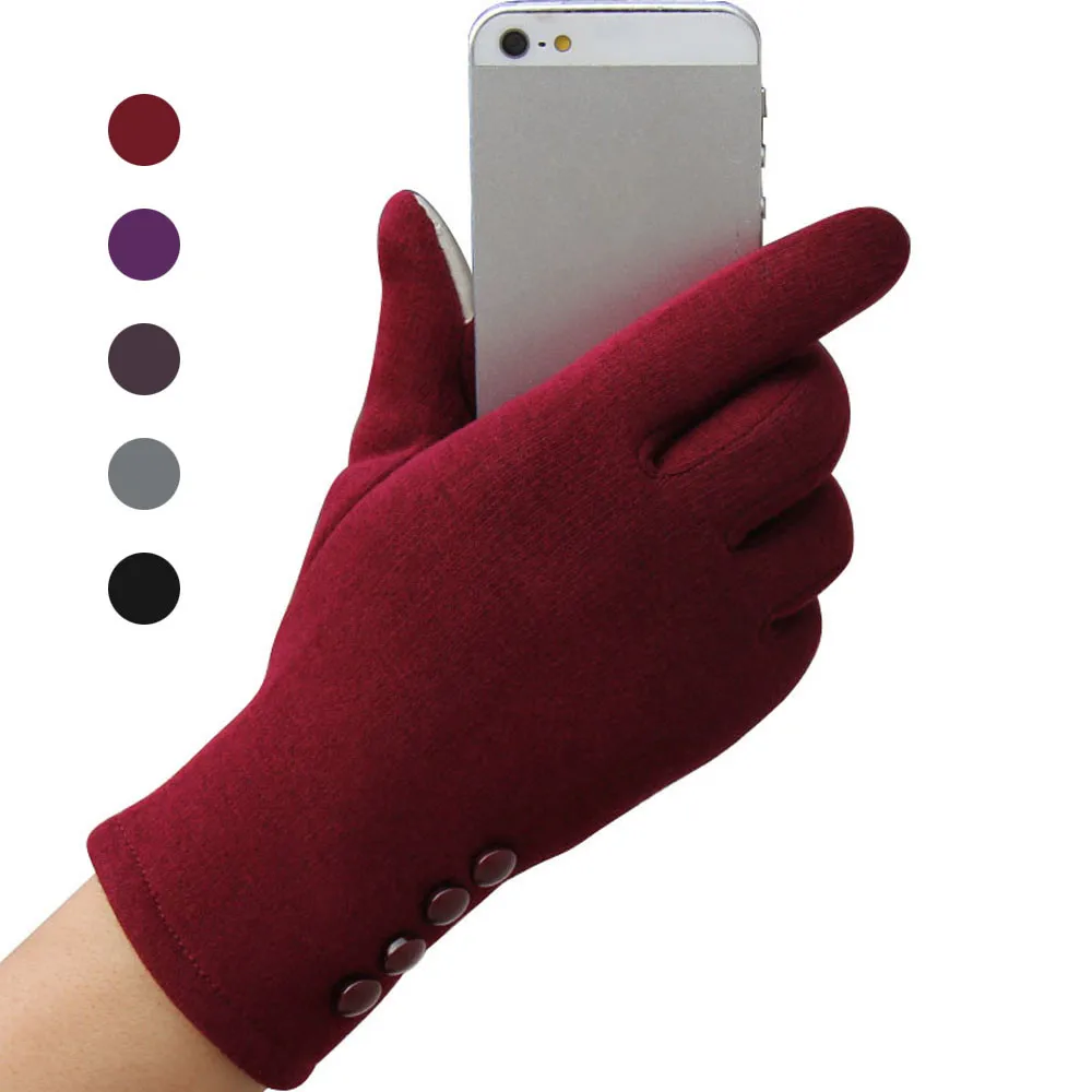 Для женщин Полный Finger варежки мода кнопки осень-зима перчатки Модные женские хлопок теплые перчатки женские# JN