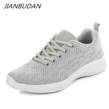 

JIANBUDAN Mesh breathable sneakers Women's summer casual vulcanized shoes Lace-Up Flat outdoor walking shoes 35-40