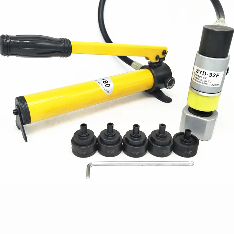 

Hydraulic Cable Bridge Hole Punching machine Split type Puncher Sink broaching Tool set with manual pump 16/20/22/28/32mm Y