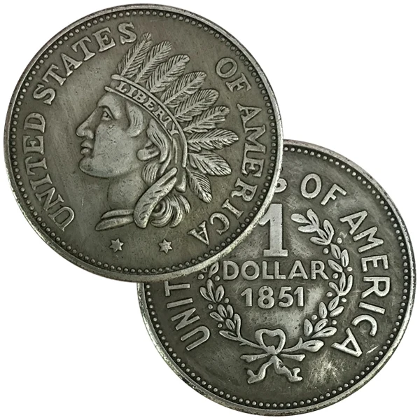 Stati Uniti D' America 1 Un Dollaro Indian Head Token 1851 In Ottone Placcato Argento