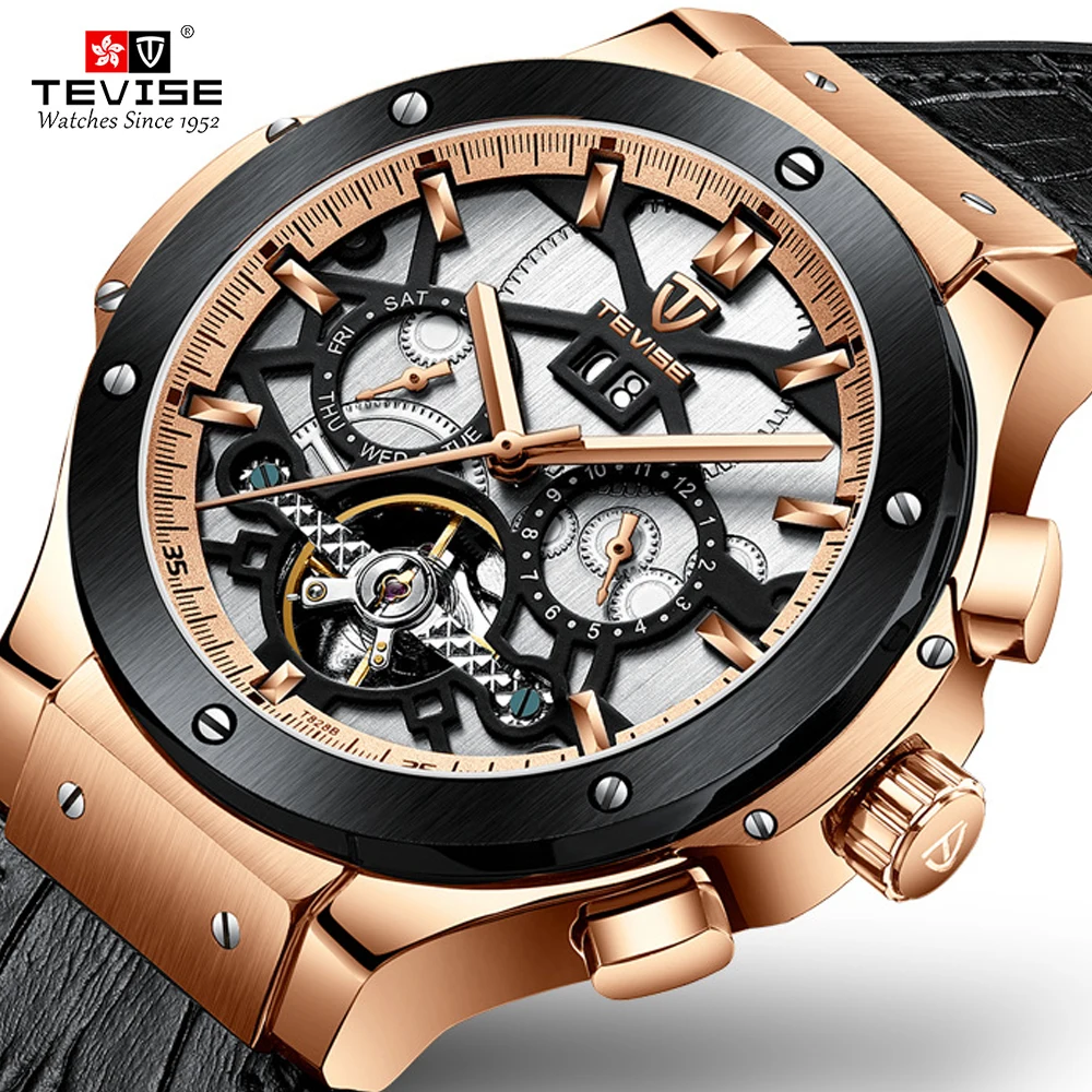 

Tevise Mens Watches Casual Leather Mechanical Watch Waterproof Relogio Masculino Automatic Man Watch Business Wristwatch Clock