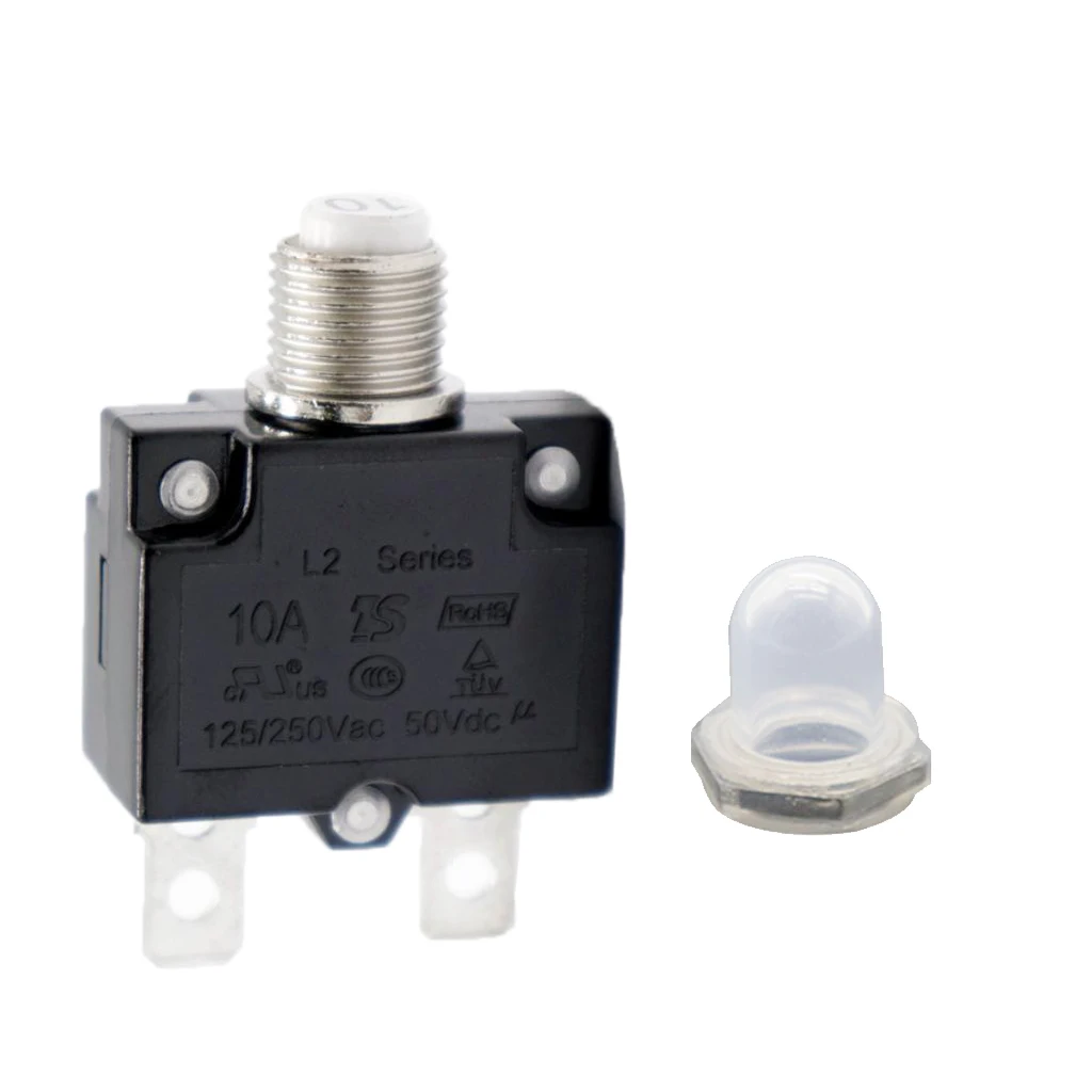 Manual Reset Overload Switch Switch 125/250VAC 50VDC Thermal Circuit Breaker 10Amp Waterproof Cap