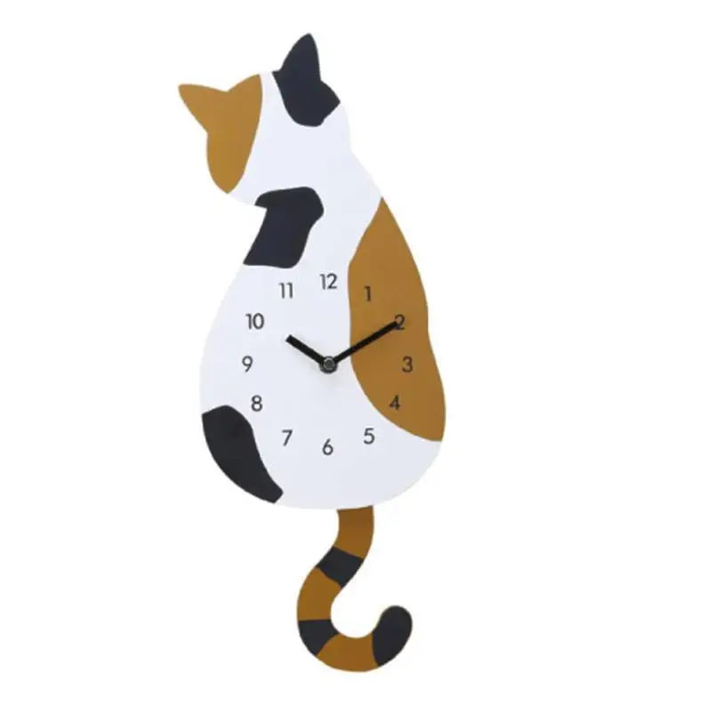 Creative Cute White/Black Wagging Tail Cat Wall Clock for Household