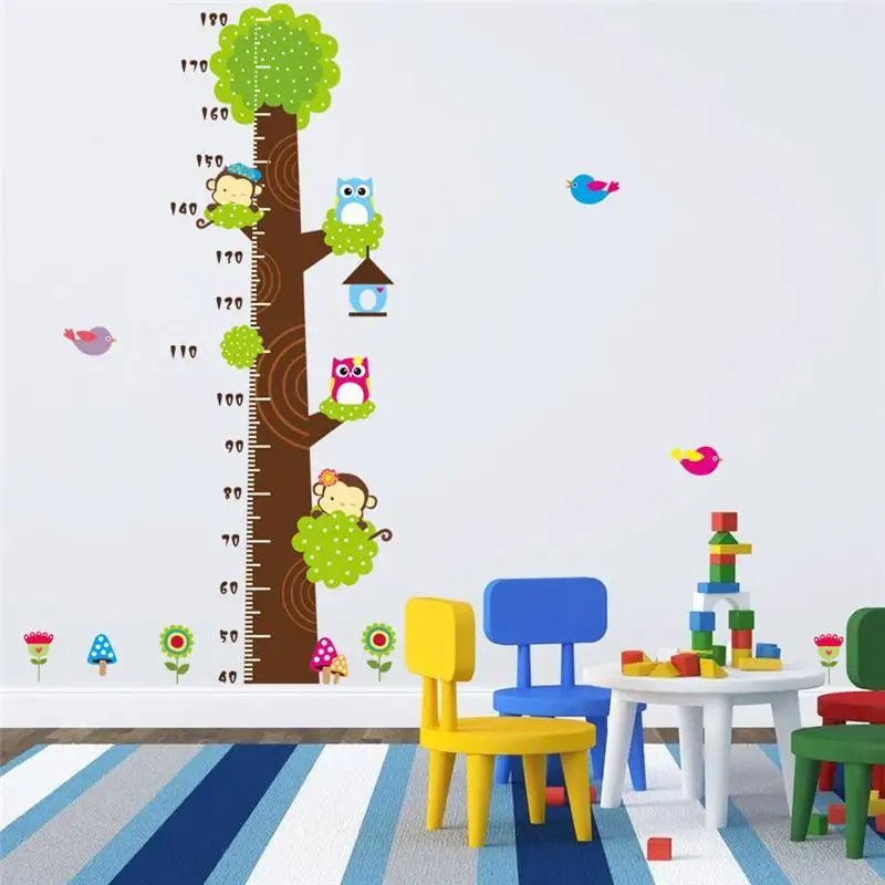 

Cartoon Animals Tree Growth Chart Wall Stickers For Kids Height Measure Kindergarten Home Art Pvc Wall Decals Decoration Mural