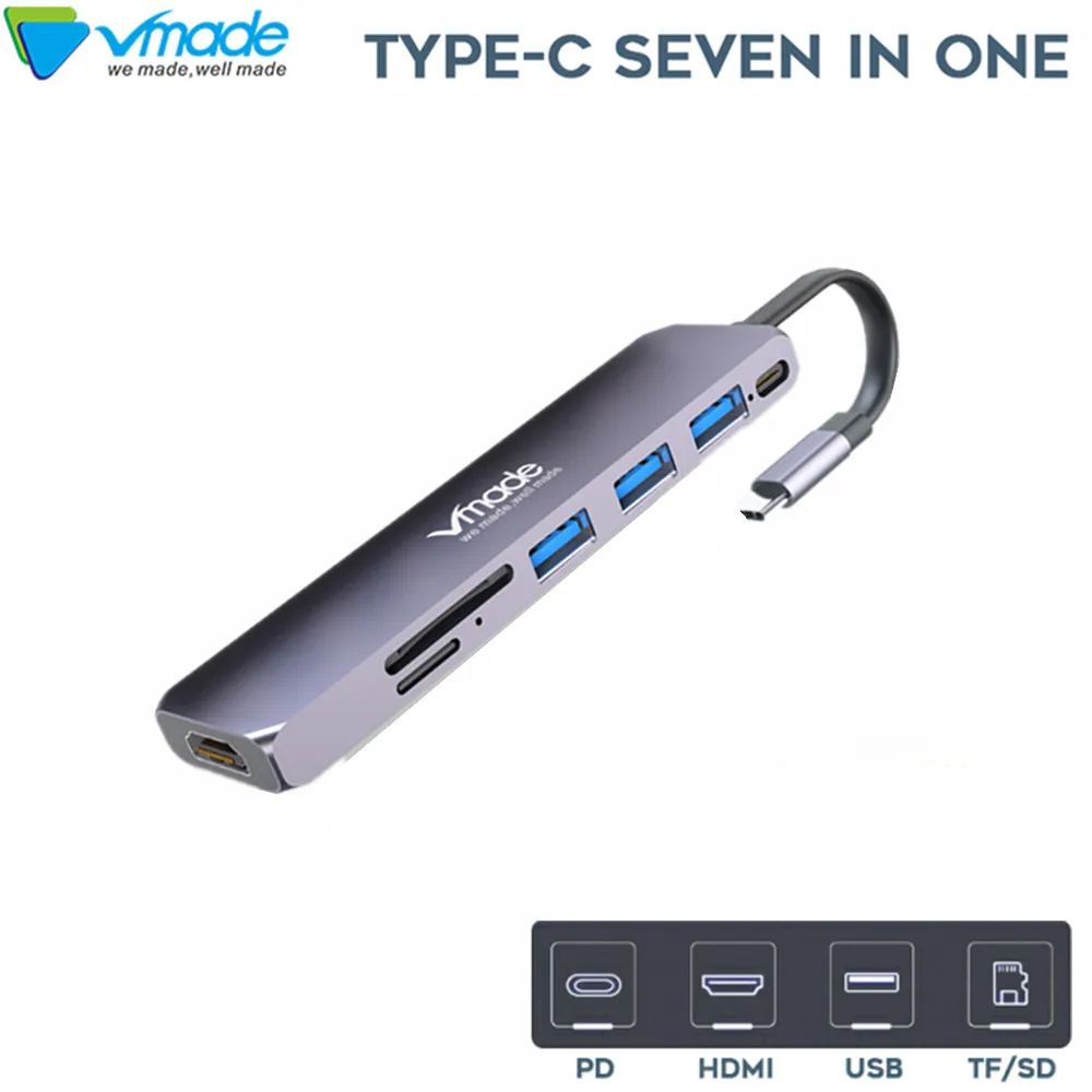 

Multi Ports USB C Docking Station 7 in 1 Type-C USB3.0 wirh SD TF Card Read USB C adapter for MacBook pro Huawei Mate 20 USB HUB