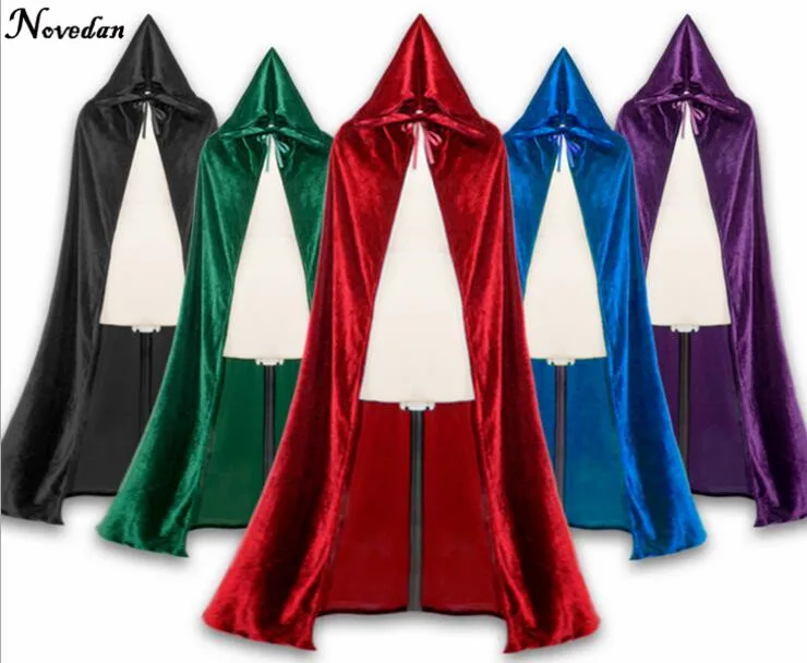 

Adult Witch Long Purple Green Blue Red Black Halloween Capes Hooded Cloaks And Halloween Costumes For Women Men