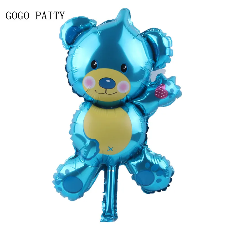 GOGO paity маленький медведь плюшевый мишка фольга алюминиевые воздушные шары День рождения украшения воздушный шар Детские - Цвет: Синий