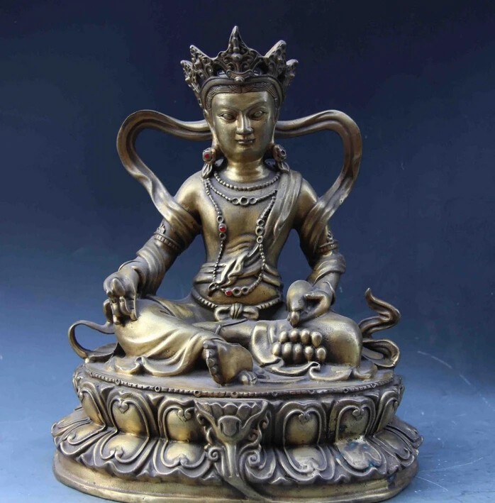 

Buddhism Temple Refined Brass Copper Yellow Jambhala God of wealth Buddha Statue