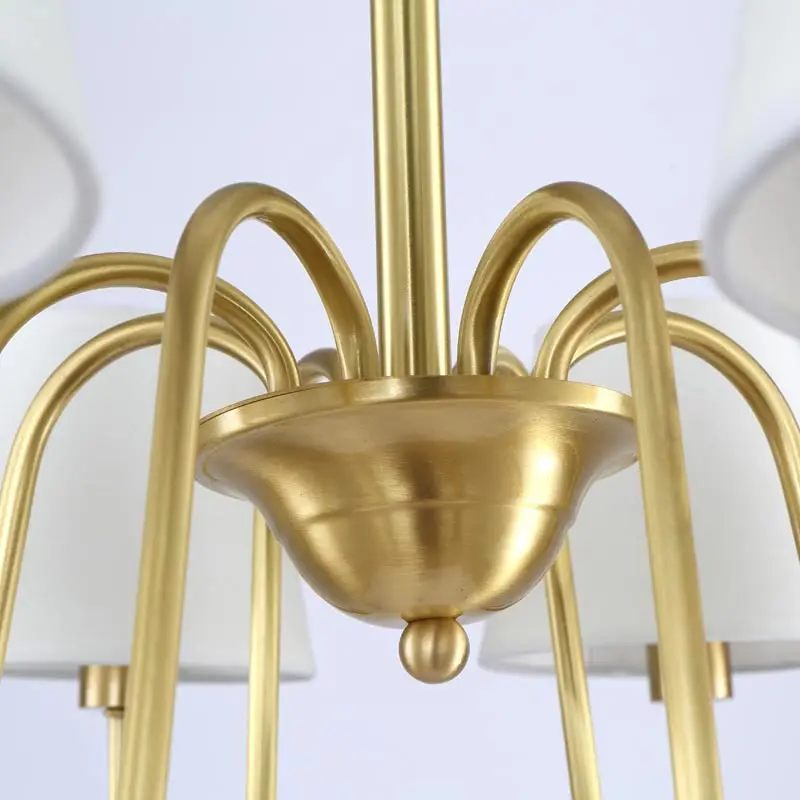 Modern Copper Lamp Living Room Dining Room Kitchen Chandeliers Decor Home Lighting Fixtures White Fabric Lampshade E14 110-220V new rope lamp modern country pendant light restaurant kitchen dining room black iron flaxen fabric lampshade decor e14 110 240v