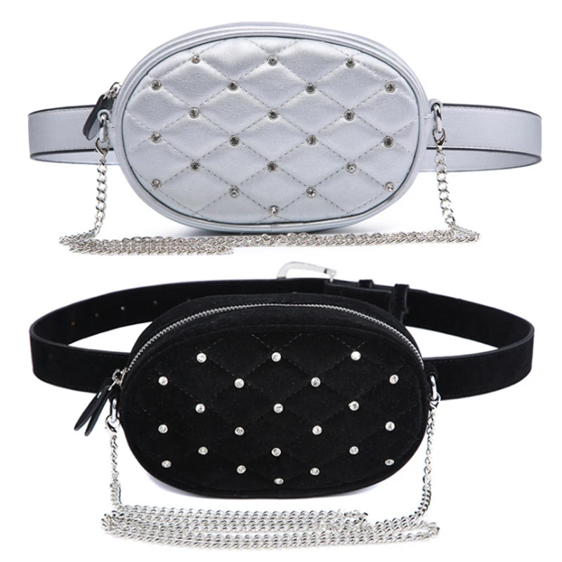 

Rivet women waist packs PU or velvet bum fanny pack fashion single shoulder crossbody chain bag