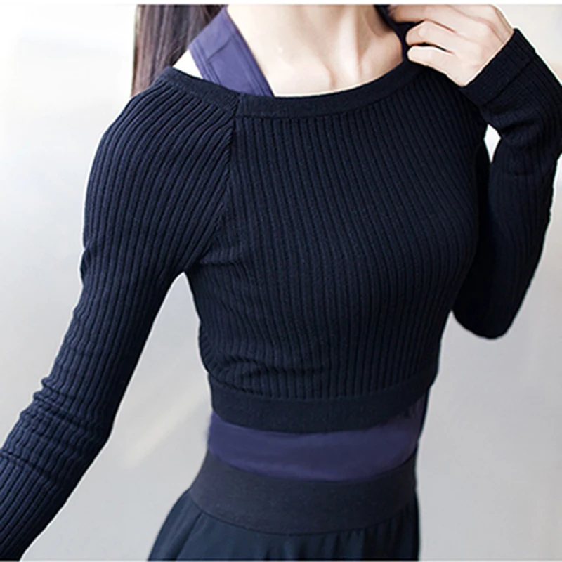 

2018 New Knitted Warm Ballet Dancing Sweater Autumn Winter Women O-Neck Purple Black Ballet Leotard Girls Dance Costumes