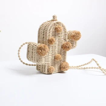 

2020 new cactus straw woven women's Woven Bag Beach Bag single shoulder sloping small package lovely gift gift