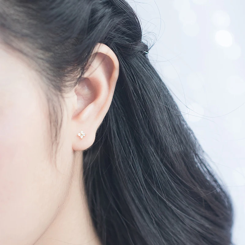 Cute Jewelry Delicate Girl Women Ear Stud Tiny CZ Flower Delicate 925 Sterling Silver Small cz stud minimalist flower earring