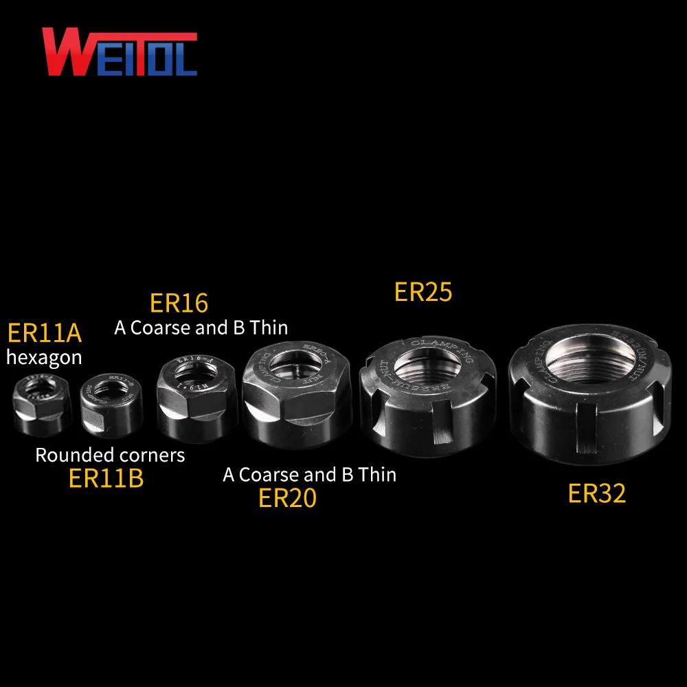 WeiTol 1 pcs/lot CNC Collet Chuck Repair Parts High Speed ER11 ER16 ER20 ER25 ER32 Clamping Hex Nuts