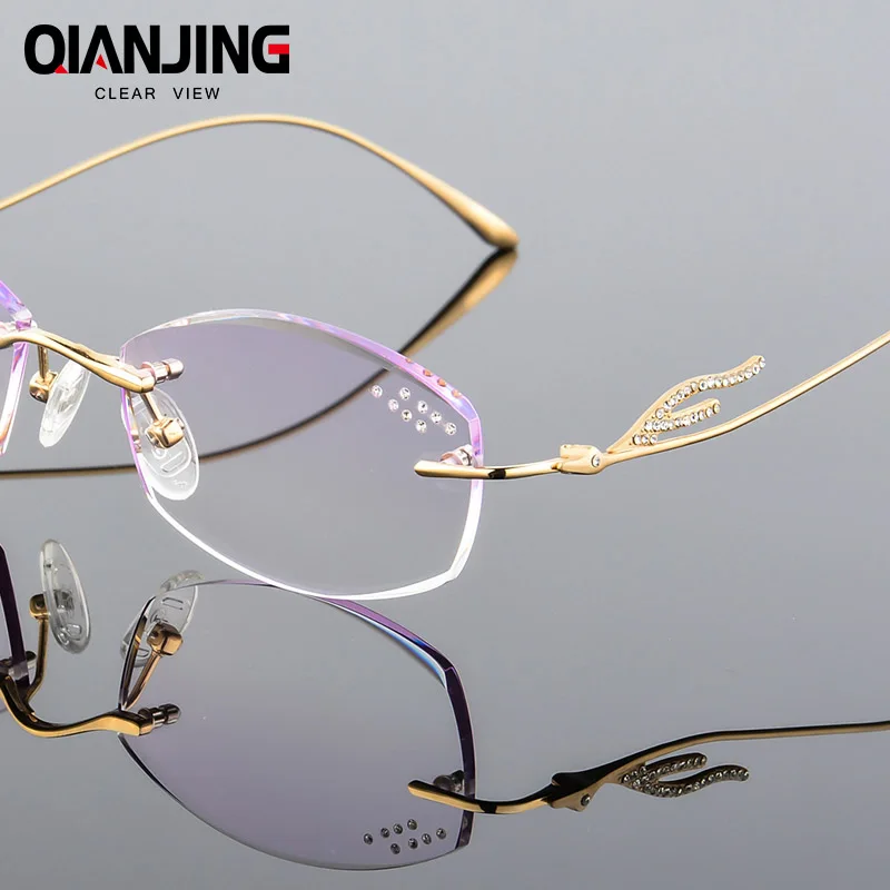 QIANJ Elegant Rhinestone Eyeglass Frames For Women Prescription Glasses